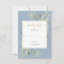 Dusty Blue Greenery Guld Geometric Script Bröllop OSA Kort