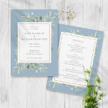 Dusty Blue Greenery Guld Ram allt på en Bröllop Inbjudningar<br><div class="desc">Den här chicen är en botanisk bröllopsinbjudan med allt-i-ett-löv och innehåller all speciell bröllopsdag om omvänt,  inklusive OSA,  logi och ytterligare information. Designad av Thisisnotme©</div>
