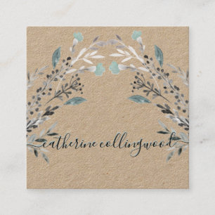 Dusty Blue Greenery Kraft Papprare Swash-skript Fyrkantigt Visitkort