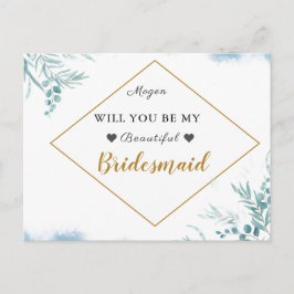 Dusty Blue Greenery Lövs Bröllop Bridesmaid Inbjudan Vykort