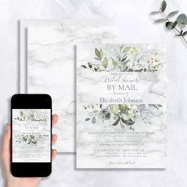 Dusty Blue Greenery Marble Shower by Mail Inbjudningar