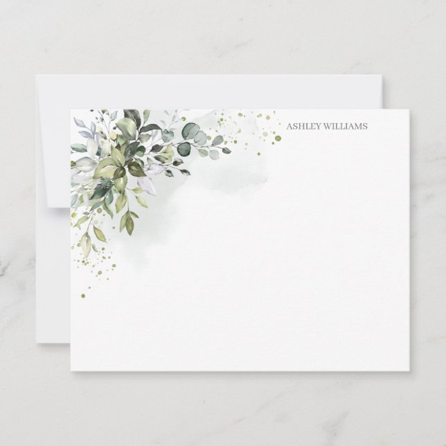 Dusty Blue Greenery Personlig Stationery Anteckningskort (Framsida)