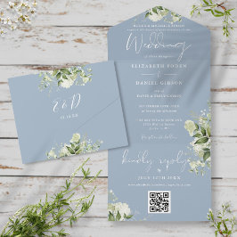 Dusty Blue Greenery QR-kod Formal Bröllop