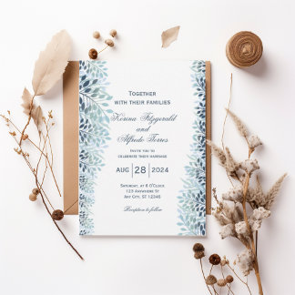 Dusty Blue Greenery Wedding Invitation Inbjudningar