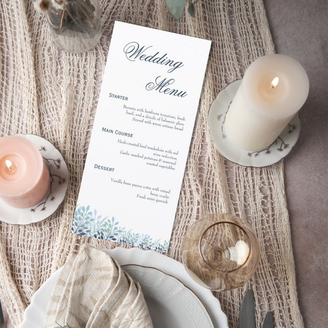 Dusty Blue Greenery Wedding Menu Meny (Skapare uppladdad)