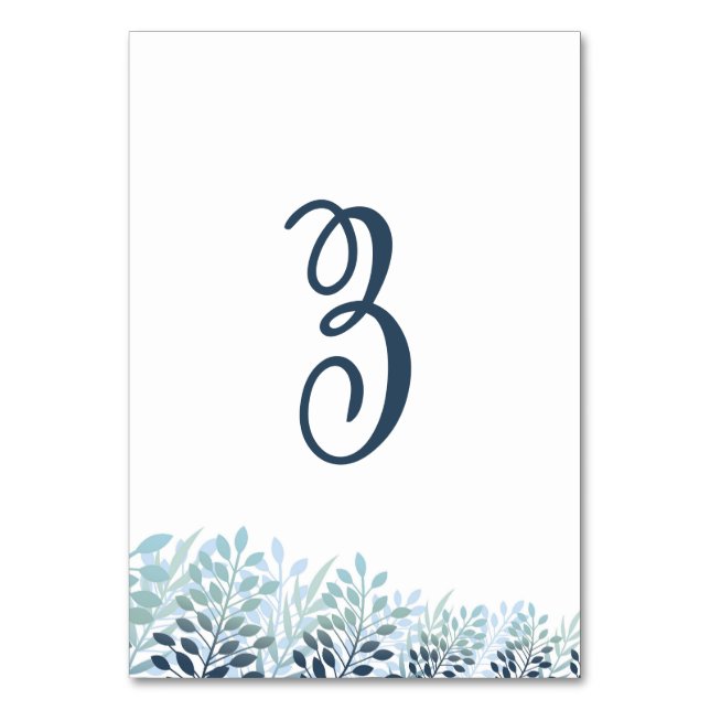 Dusty Blue Greenery Wedding Table Number Card Bordsnummer (Framsidan)
