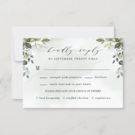 Dusty Blue Greenery with Meal Choice Boho Bröllop OSA Kort