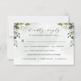 Dusty Blue Greenery with Meal Choice Boho Bröllop OSA Kort