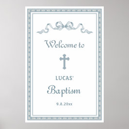 Dusty Blue Grekiska Ram-baptism Välkommen Poster