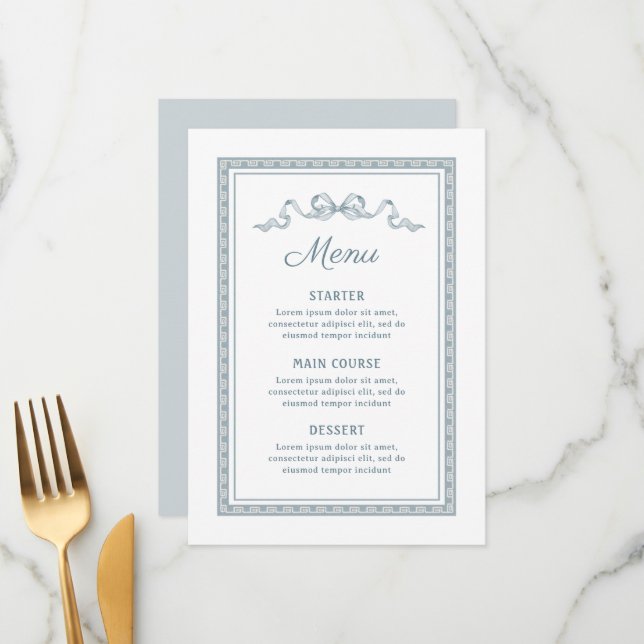 Dusty Blue Grekiska Ram Menu Meny (Fram/Back In Situ)
