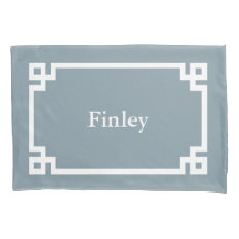 Dusty Blue Grey Nyckel Monogram Standard Pillow Fo