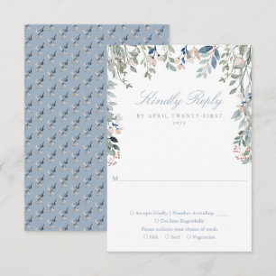 Dusty Blue Grönska Blommig Vildblommor Bröllop OSA Kort