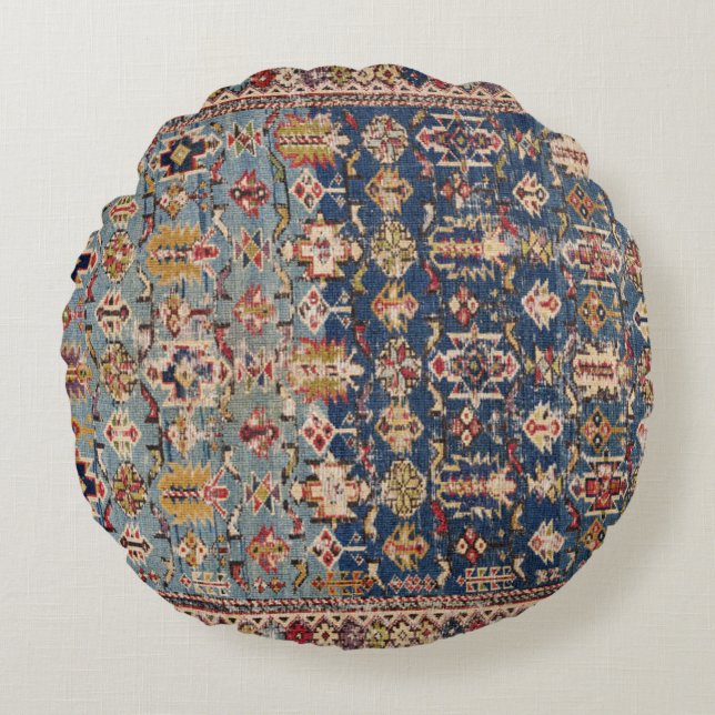 Dusty Blue Grönt Kuba Gult Bands  Rund Kudde (Framsidan)