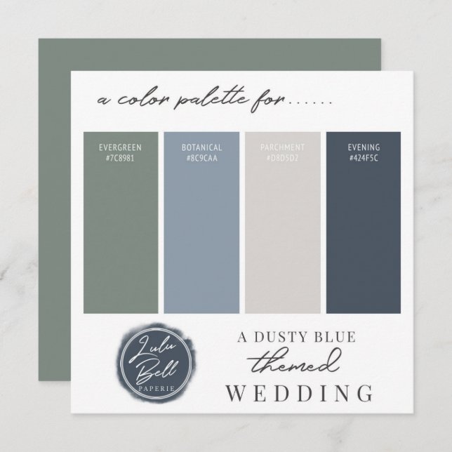 Dusty Blue Grönt Navy & Grått Färg Palette Card Inbjudningar (Fram/baksida)