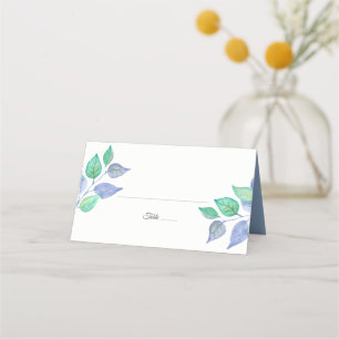Dusty Blue Grönt Watercolor Foliage Bröllop Placeringskort