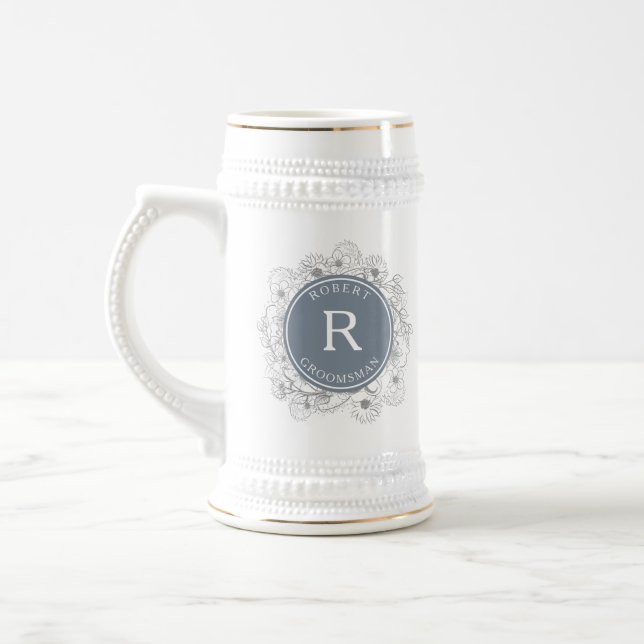 Dusty Blue Groomsman Initial Beer Stein Sejdel (Vänster)