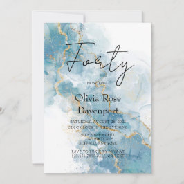 Dusty Blue & Guld Alcohol Bläck 40:e födelsedagen  Inbjudningar