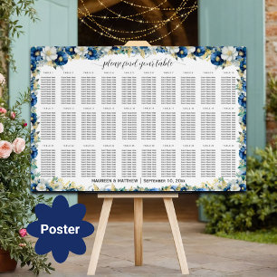Dusty Blue Guld Blommigt 30 Bord Bröllop säten Poster