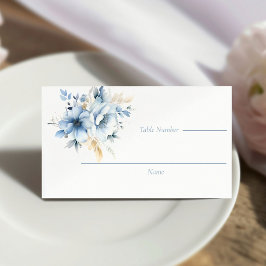 Dusty Blue Guld Blommigt Bloom Bröllop Placeringskort