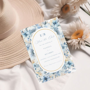 Dusty Blue Guld Blommigt Bloom i ett Bröllop Inbjudningar