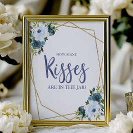 Dusty Blue Guld Blommigt Hur många Kisses-tecken Poster