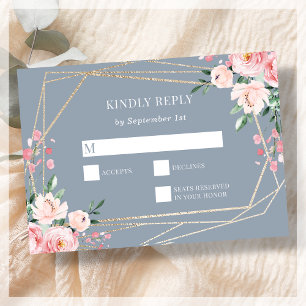 Dusty Blue Guld Blush Rosa Bröllop OSA Kort