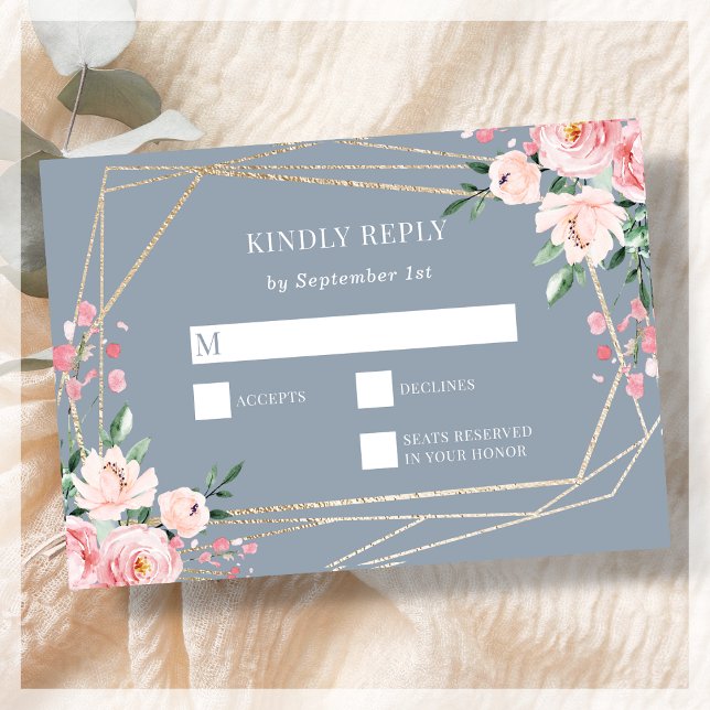 Dusty Blue | Guld | Blush Rosa Bröllop  OSA Kort (Skapare uppladdad)