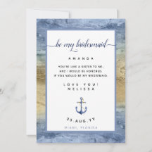 Dusty Blue Guld Bridesmaid Frieri Nautical Card