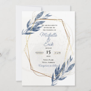Dusty Blue Guld Elegant Modern Luxury Bröllop Inv Inbjudningar