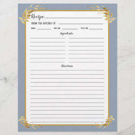 Dusty Blue Guld Foliage Recipe Binder Page