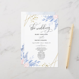 Dusty Blue Guld Geometric Blommigt Bröllop Ceremon