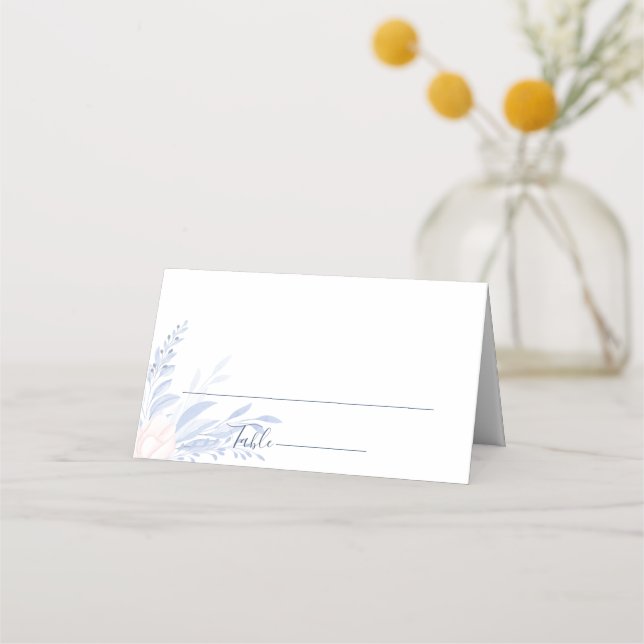 Dusty Blue Guld Geometric Rosa Blommigt Bröllop Placeringskort (Framsida)