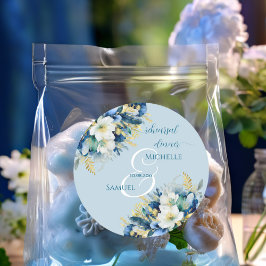 Dusty Blue Guld Glitter Blommig Övningsmiddag Runt Klistermärke