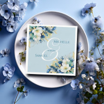 Dusty Blue Guld Glitter Blommigt Bröllop