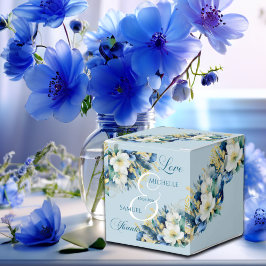 Dusty Blue Guld Glitter Blommigt Bröllop Presentaskar