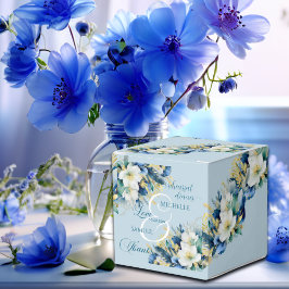 Dusty Blue Guld Glitter Blommigt Rehearsal Dinner Presentaskar