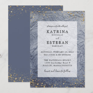 Dusty Blue Guld Glitter Bröllop Inbjudningar