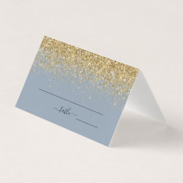 Dusty Blue & Guld Glitter Bröllop Place Card Kort
