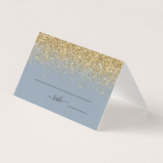 Dusty Blue & Guld Glitter Bröllop Place Card Kort