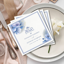 Dusty Blue Guld Glitter Elegant Rustic Bröllop Pappersservett