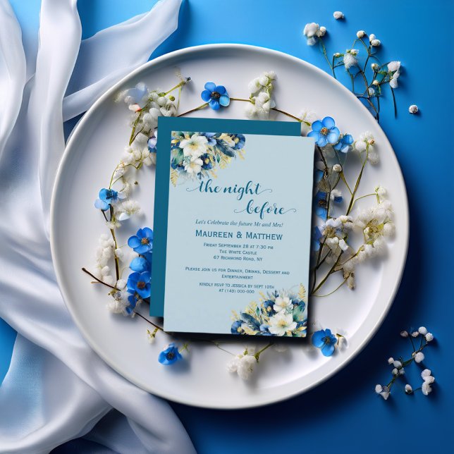Dusty Blue Guld Glitter "Natten före" Bröllop Inbjudningar (Skapare uppladdad)