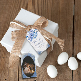 Dusty Blue Guld Glitter Rustic Tack Favor Presentetikett