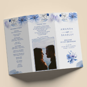 Dusty Blue & Guld Glitter Trifold Bröllopsprogram