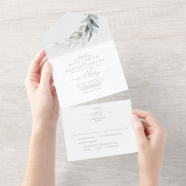 Dusty Blue Guld Greenery Löv Elegant bröllop