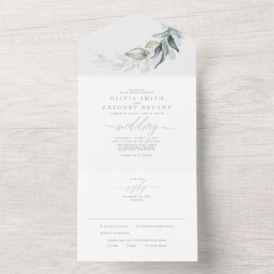 Dusty Blue Guld Greenery Löv Elegant bröllop