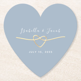 Dusty Blue Guld Heart Bröllop Drink Underlägg Papper