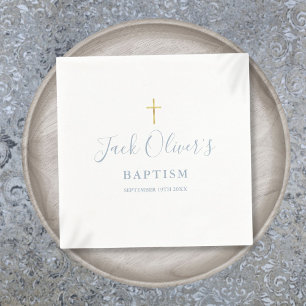 Dusty Blue Guld Kors Dop Dopceremoni Pappersservett