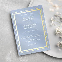 Dusty Blue Guld Modern minimalistisk Elegant bröll Inbjudningar