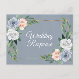 Dusty Blue Guld Rosa Peach Bröllop OSA Inbjudan Vykort