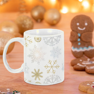 Dusty Blue & Guld Snowflake Winter Mugg